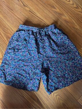 Vintage Reckless 100% Silk Men's Blue Patterned Drawstring Sleeping Shorts Med